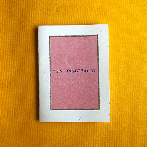Cover of a zine, showing a red rectangle with the text "Ten Portraits" in the center. 