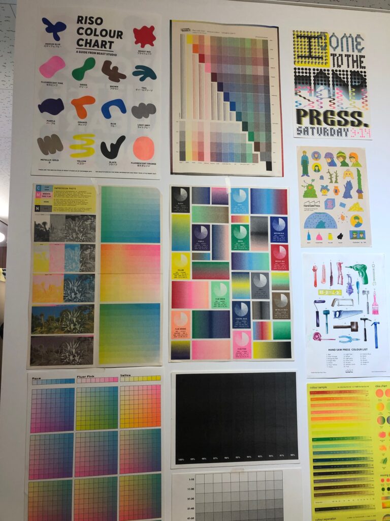 A wall of color charts
