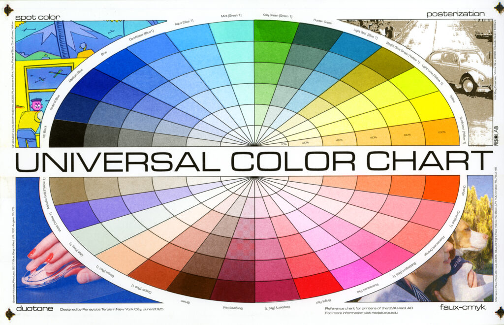 Grid depicting 27 spot Risograph colors in varying opacities
