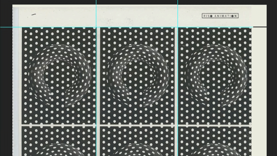 Animation of a black circle with an opening spinning, with different patterns flashing.
