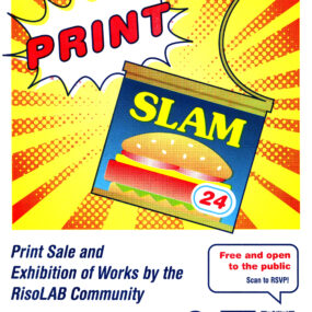 Print Slam 24 poster showing a graphic spam container in a comic style.