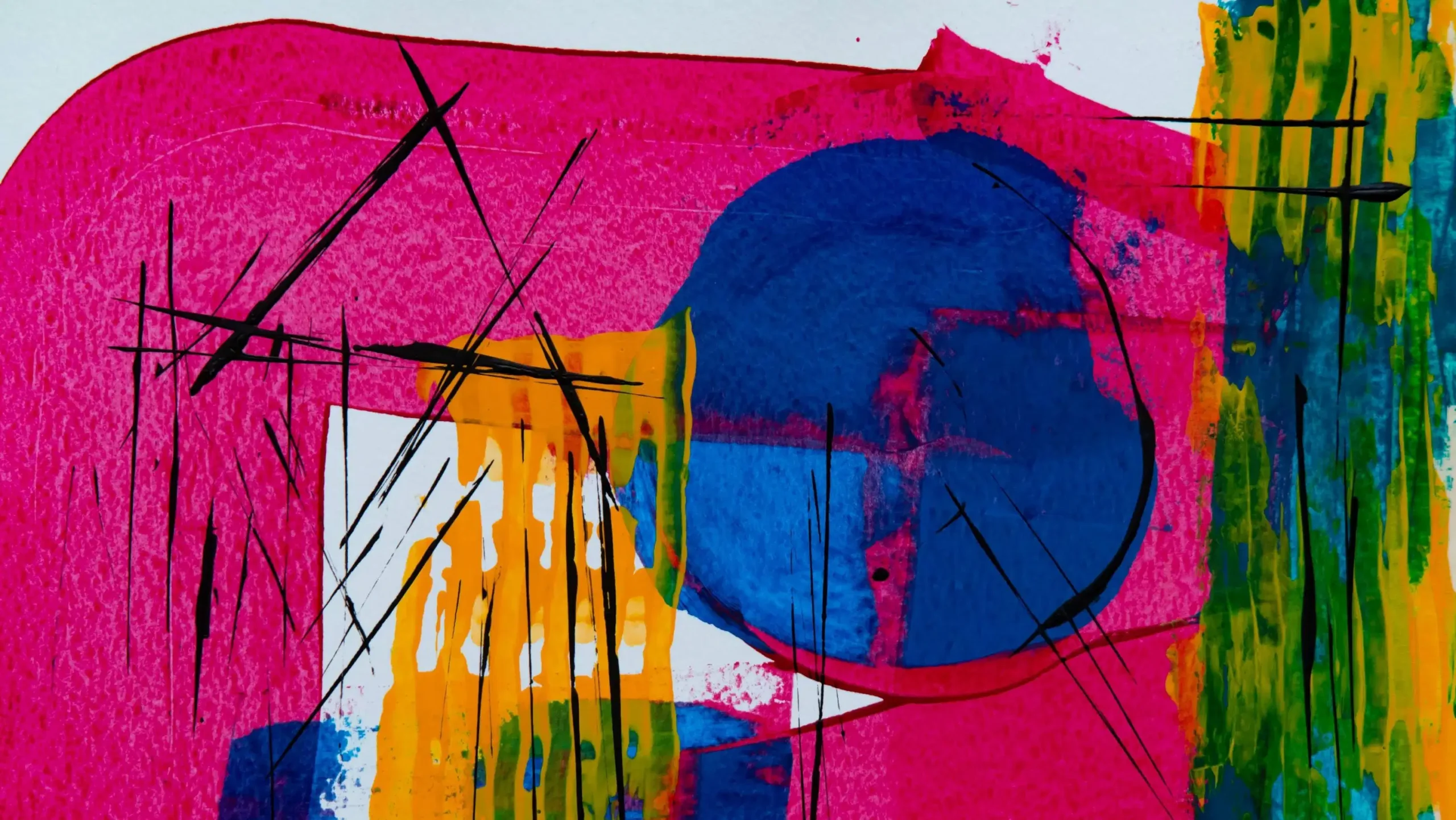 An abstract printed image of experimental shapes and colors