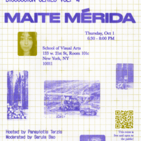 Poster for Maite's talk printed in purple and bright olive green.