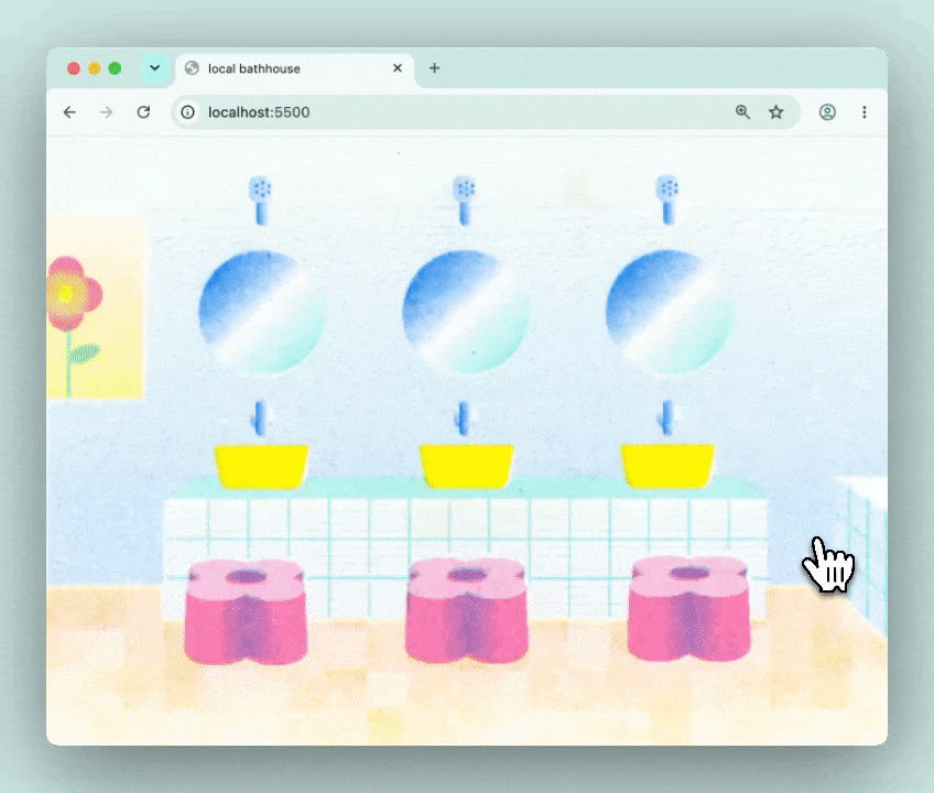 A gif of tubs and a showers in a bathhouse.