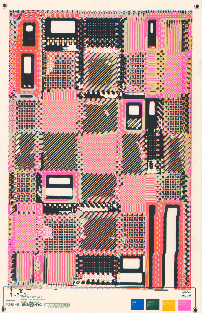 Abstracted pixels that create weaving like images.