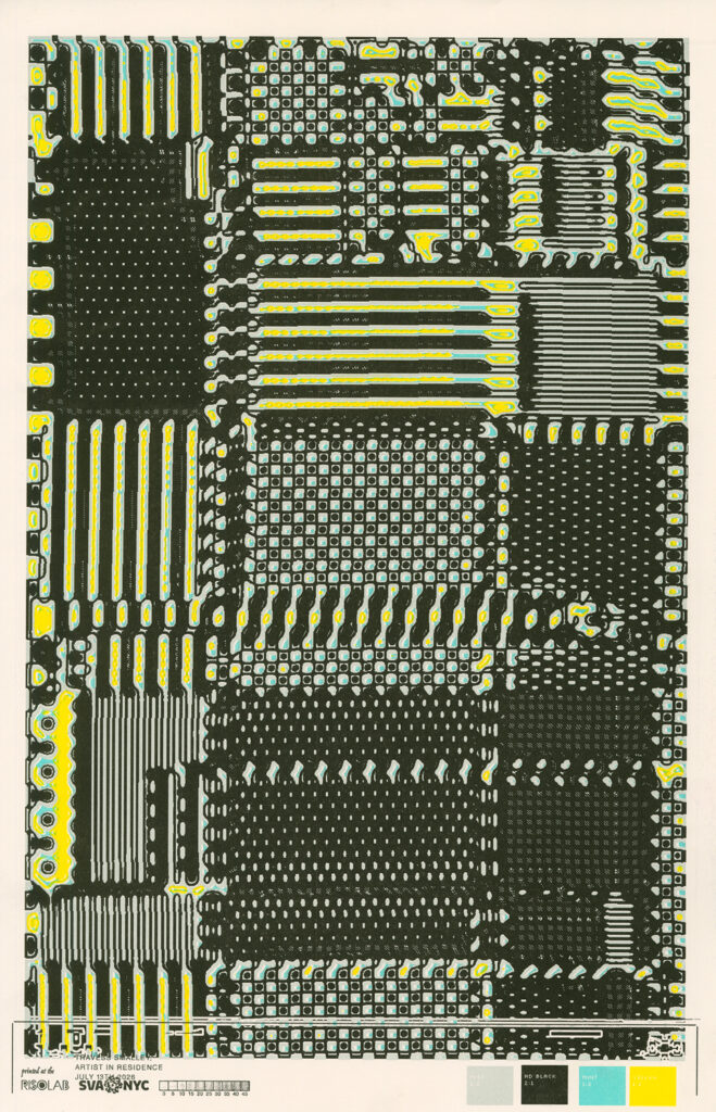 Abstracted pixels that create weaving like images.