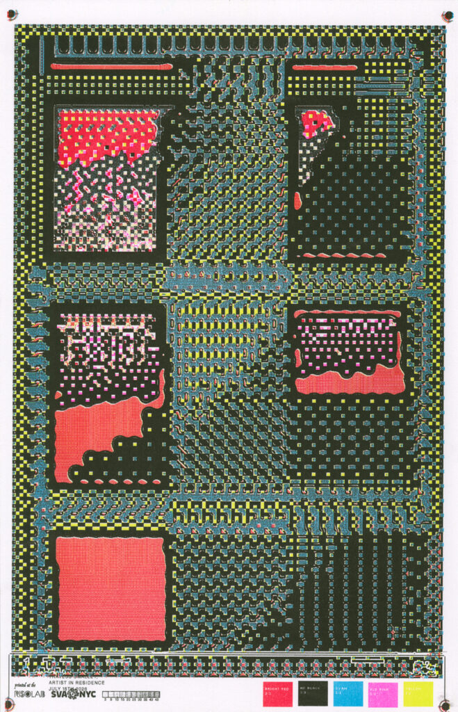 Abstracted pixels that create weaving like images.