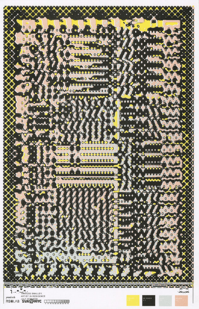 Abstracted pixels that create weaving like images.