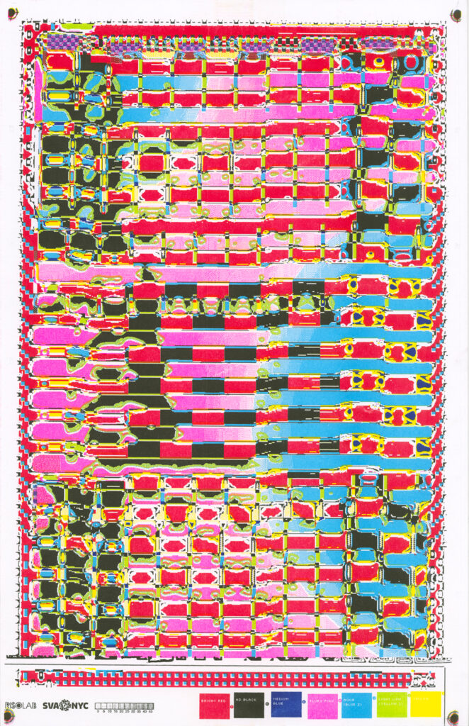 Abstracted pixels that create weaving like images.